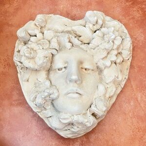 Vintage Hayes Parker Sandstone Figural Heart Sculpture Wall Art
